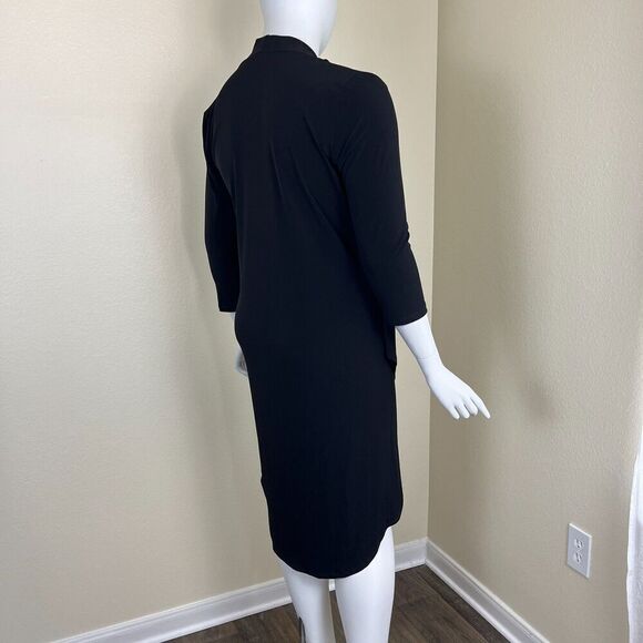 Clara Sun Woo Women's Size XL Black Drape Crossover Tulip Midi Dress Minimalist - Picture 8 of 12